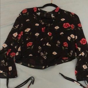 Black Sheer Blouse covered in white/pink flowers